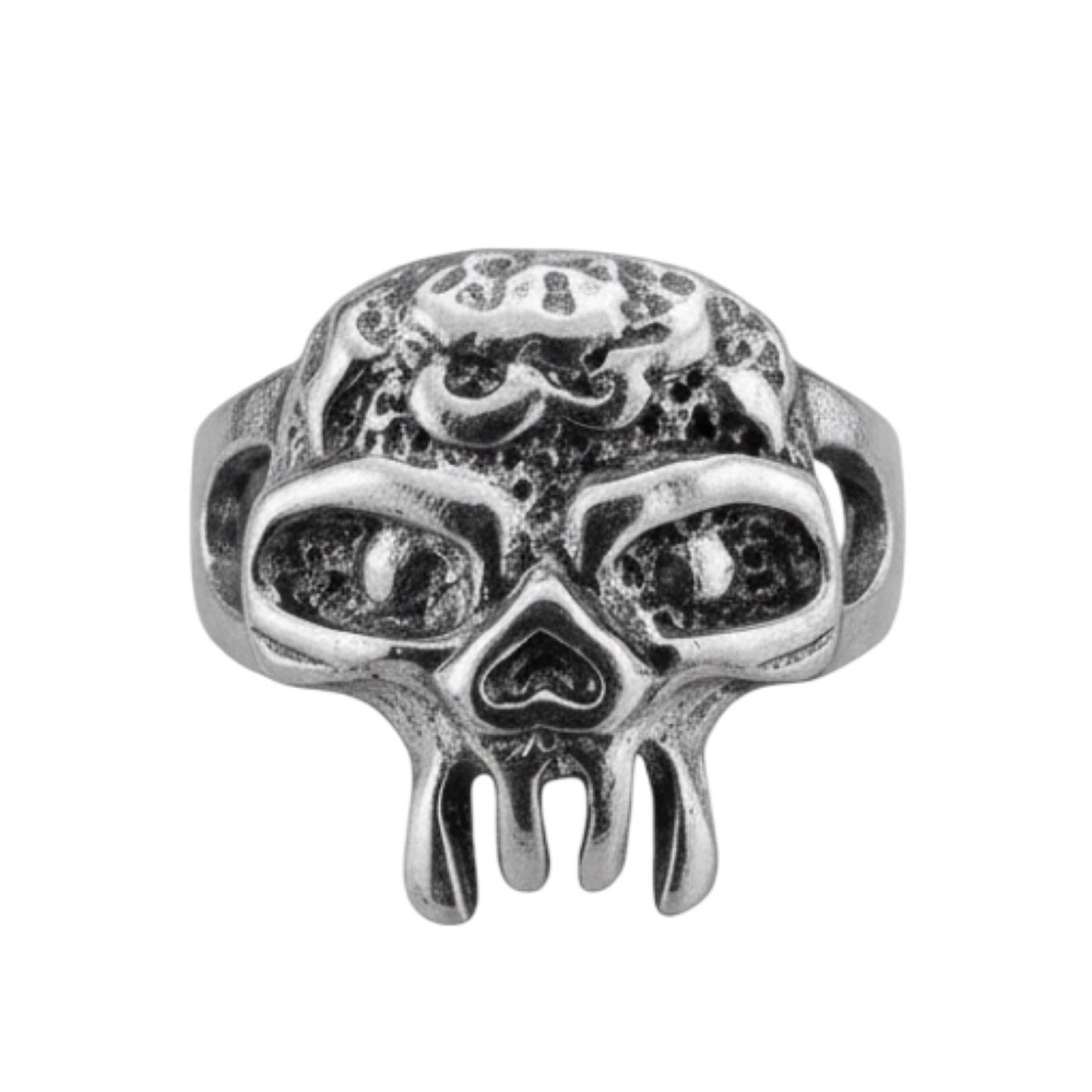 NEW Skull Head Biker Goth Polished Silver Ring - Size 8.5